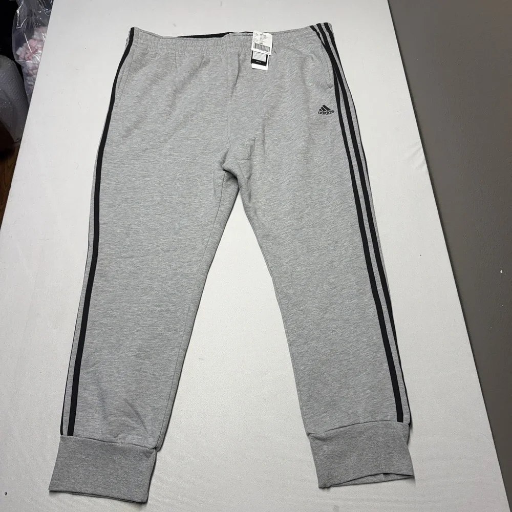 Adidas Slim 3S Sweatpants XXL 2XL Heather Gray Black Tapered Leg Basketball New